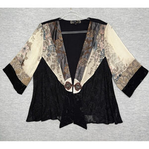 Spencer Alexis Silk Blend Kimono Top 1X Boho Whimsigoth Fairycore Sheer Floral